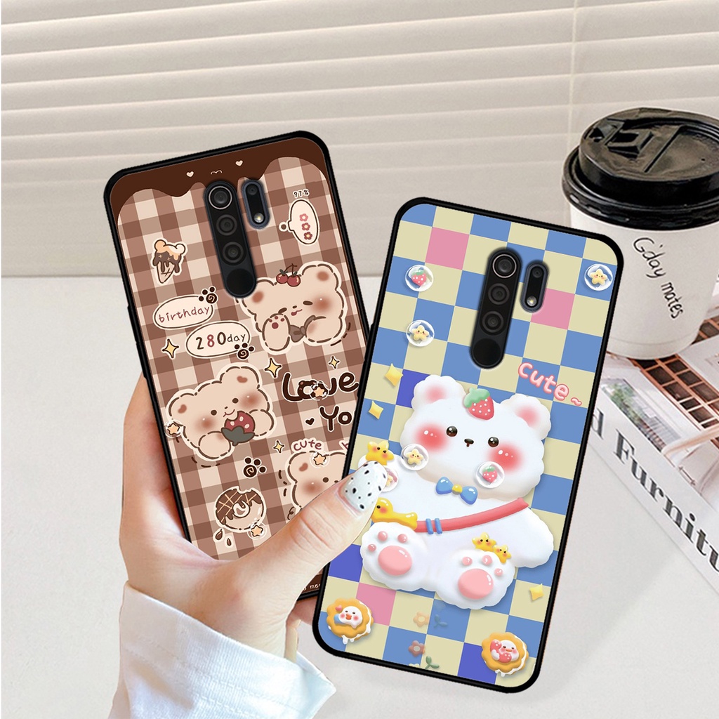 Ốp lưng Xiaomi Redmi 9 in hình caro gấu thỏ dễ thương