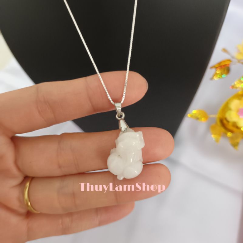 Vòng cổ dây chuyền bạc 925 vĩnh viễn bảo hành mix tỳ hưu phong thủy đá trắng