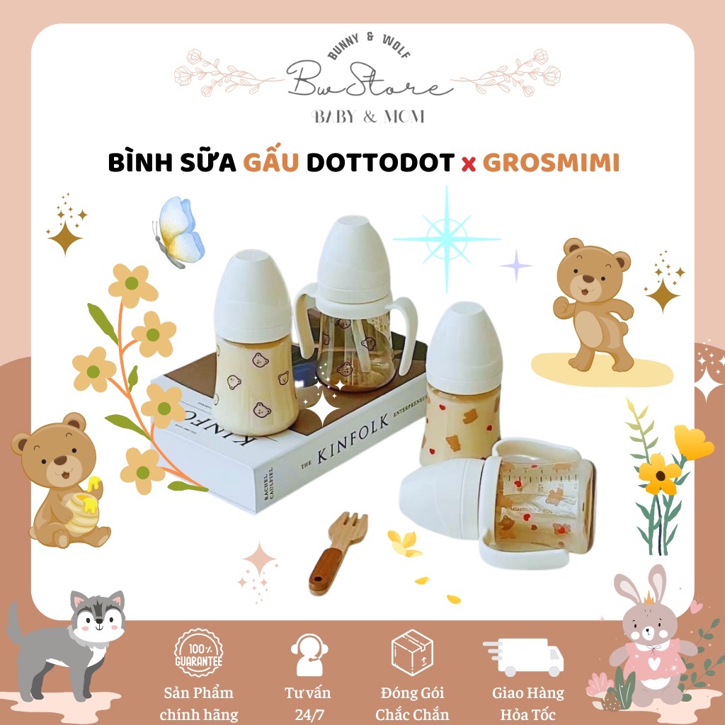 Bình Sữa Gấu 𝙂-𝙧-𝓸-𝙨-𝙢𝙞-𝙢𝙞 𝙭 𝓓-𝓸-𝓽-𝓽-𝓸-𝓭-𝓸-𝓽 nội địa Hàn size 200ml/300ml