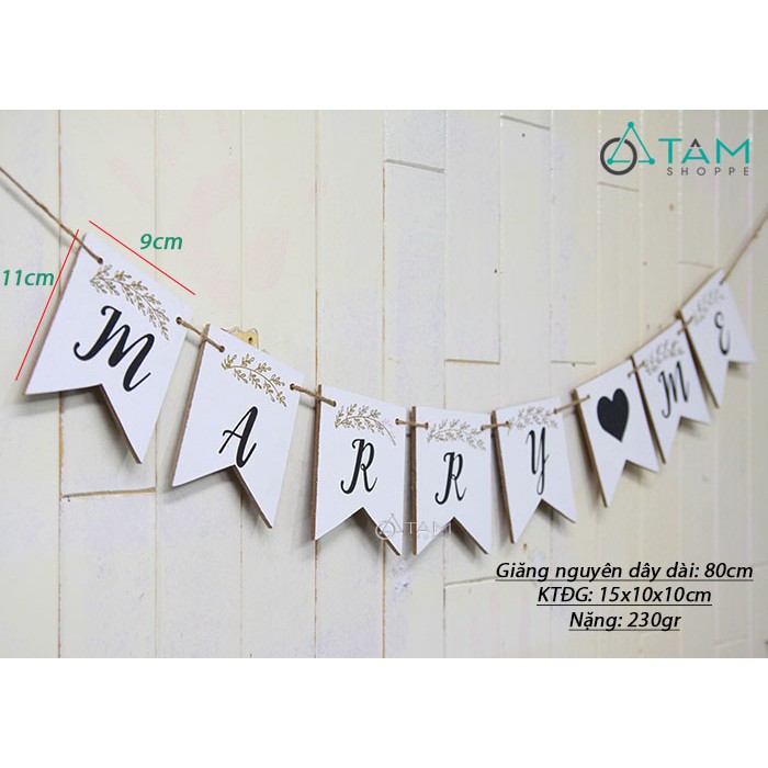 [VẼ TAY] Dây treo chữ Marry me trắng đen bảng gỗ DTC-MM-40