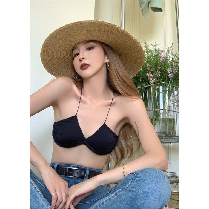 QADCOL  Áo Hai Dây Cổ Thấp Quyến Rũ Thời Trang Phong Cách Hàn Quốc Cho Nữ