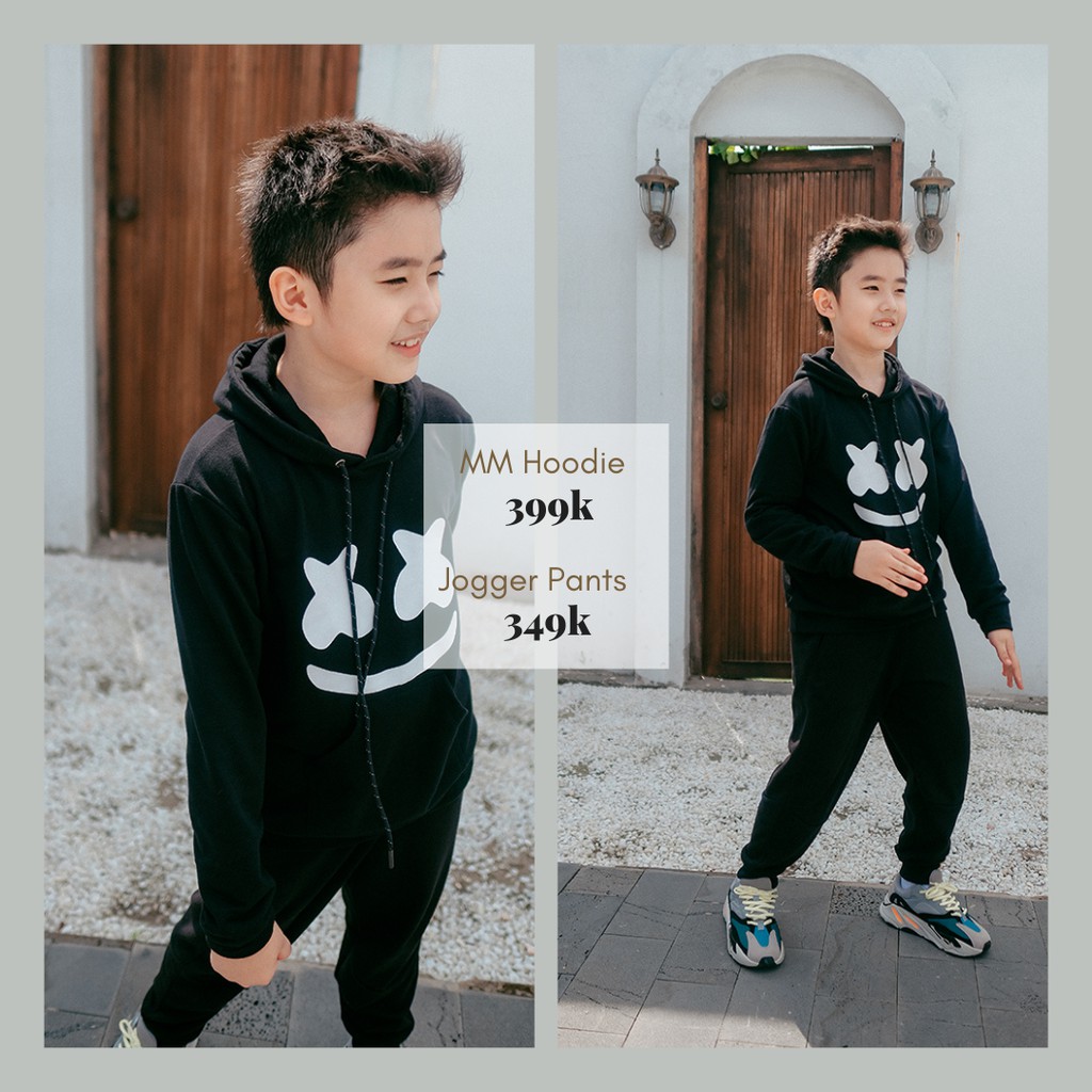 Áo hoodie Marshmello bé trai màu đen