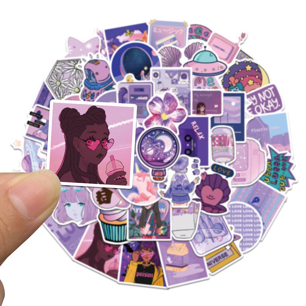 Bộ 50 miếng dán trang trí laptop / xe hơi / vali chống thấm nước tiện dụng màu tím