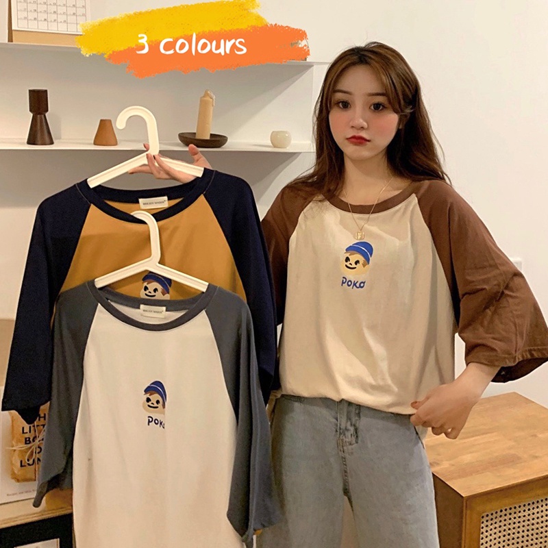 SUXI Áo Thun Tay Ngắn Dáng Rộng In Hình Dễ Thương