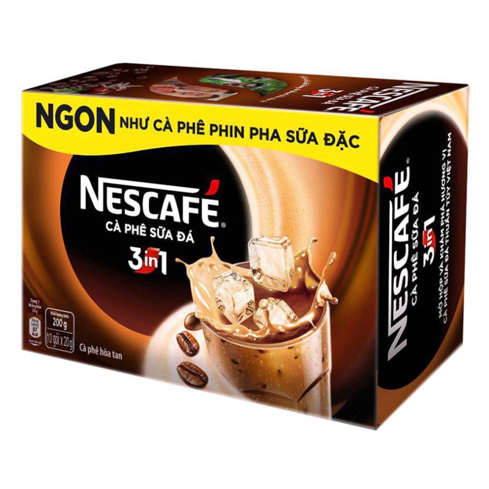 Cà Phê NESCAFÉ Hòa Tan 3in1 1 Hộp 10 Gói x 20g/gói FREE SHIP Cafe Nescafe Hòa Tan 3 Trong 1 Uống Liền Coffee Sữa Đá