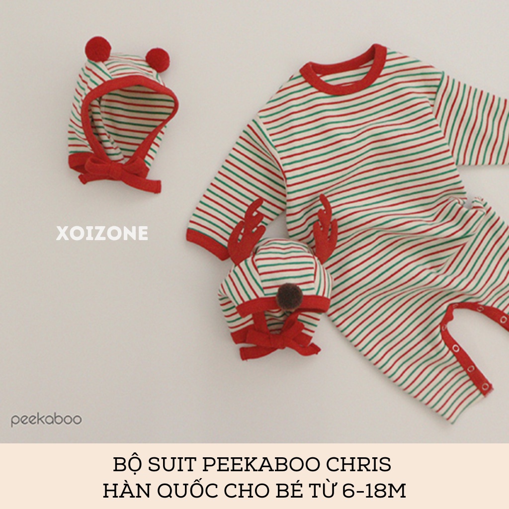 Bộ suit liền Noel Peekaboo Chris made in Korea cho bé từ 6 tháng - 18 tháng và phụ kiện mũ Noel bán rời