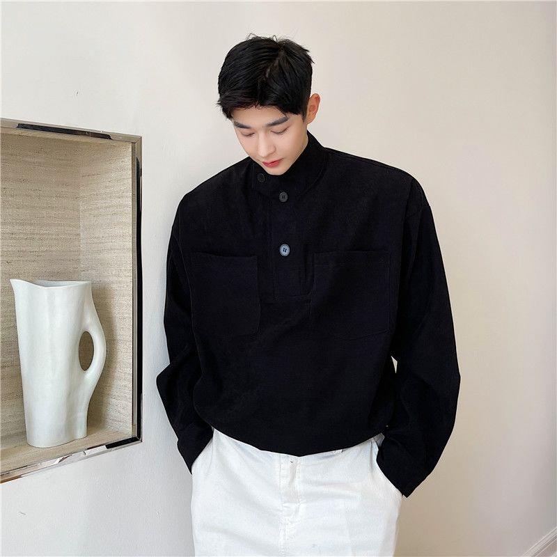 Áo sơ mi tay dài cổ cao thời trang thanh lịch cho nam