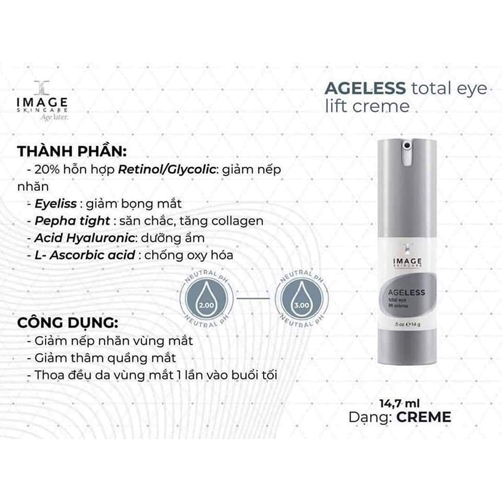 [CHÍNH HÃNG] Kem chống nhăn vùng mắt Image Skincare Ageless Total Eye Lift Creme 15ml