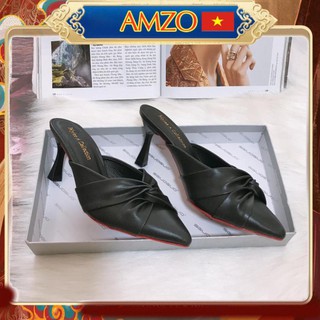 Sục cao gót nữ 💥HÀNG MỚI-GIÁ RẺ💥 giày cao gót 7 cm, chất da lì êm mềm - màu đen kem và trắng, phối nơ cực xinh