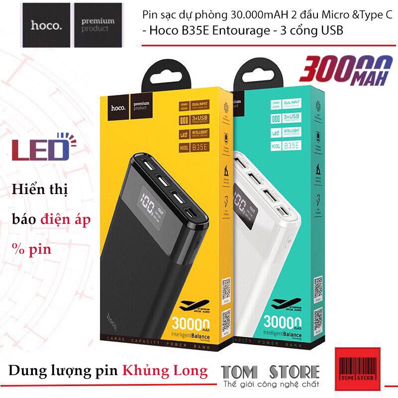 Bộ lưu điện Power B35E Entourage, 30000mAh với màn hình kỹ thuật số LED Đầu vào Micro-USB và Type-C và ba đầu ra USB 2A