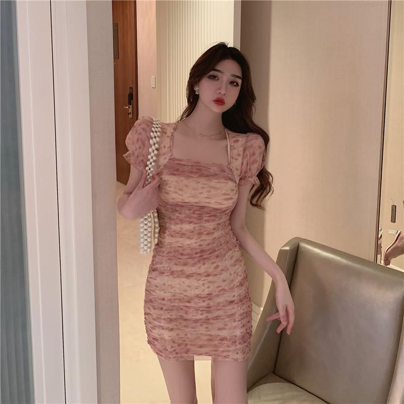 Đầm Hoa Cổ Vuông Phong Cách Retro Cho Nữ