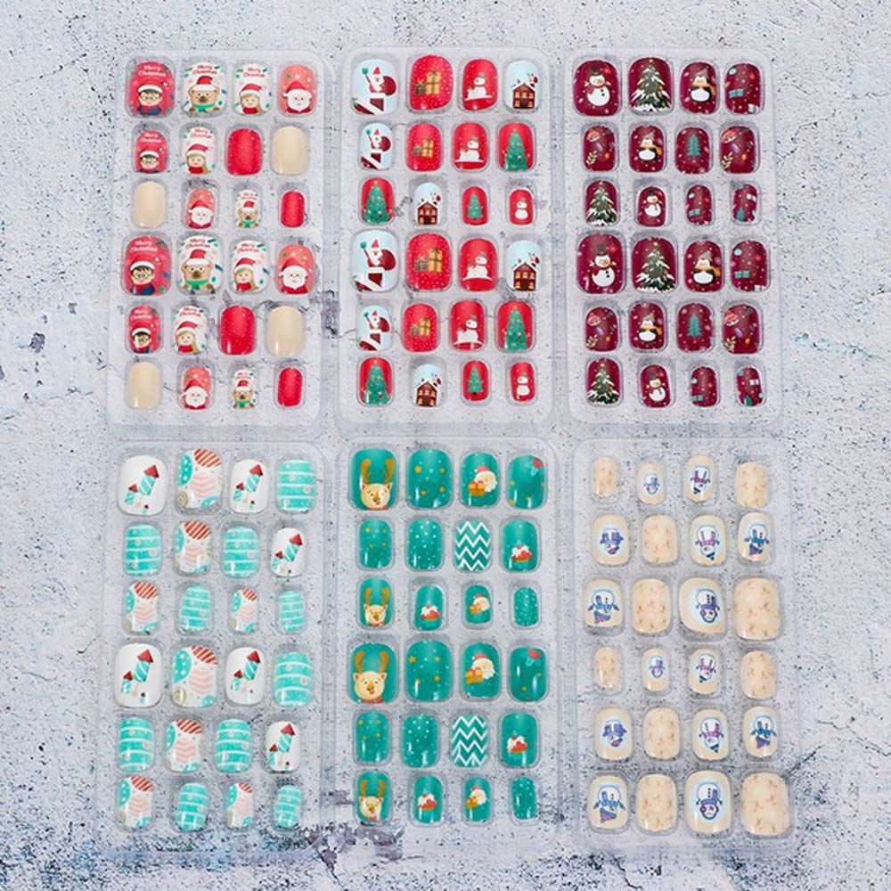 [Hàng mới về] Set 24 móng tay giả bằng acrylic phong cách giáng sinh thời trang cho bé gái