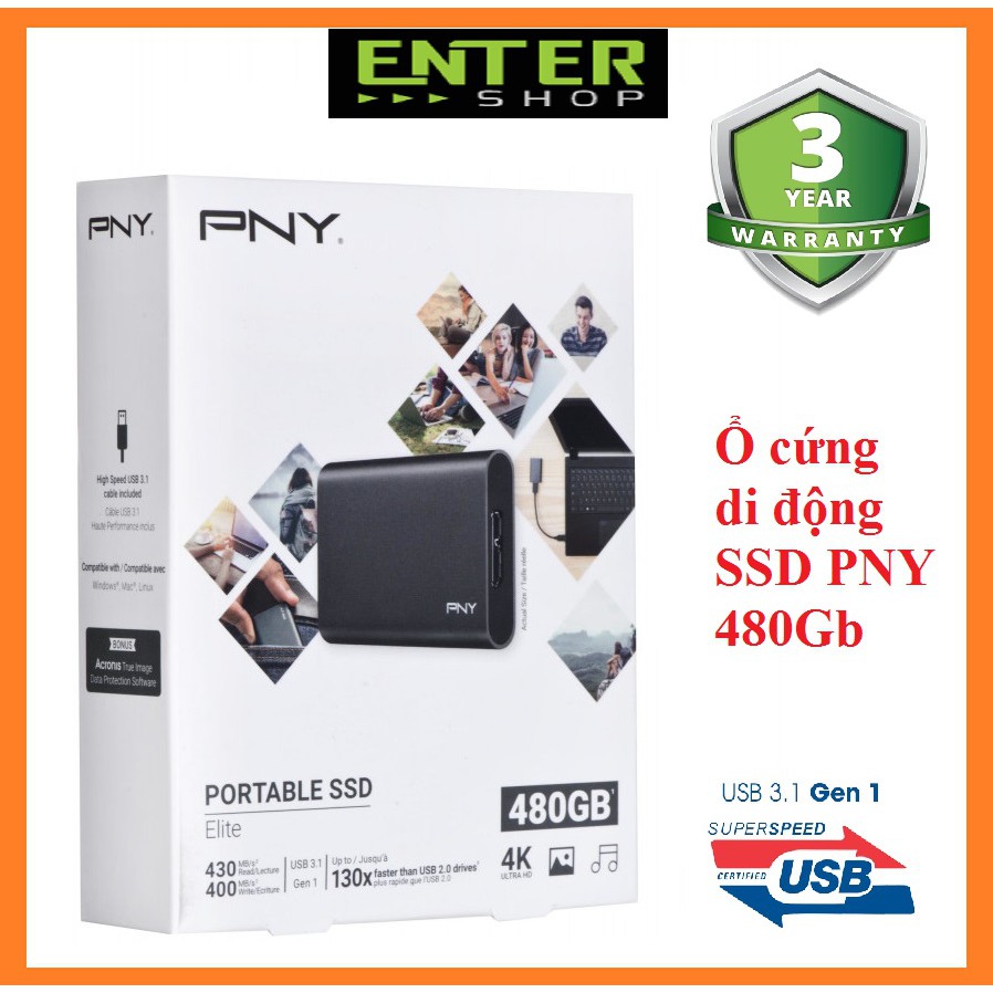 [Mã 255ELSALE giảm 7% đơn 300K] Ổ cứng SSD di động PNY Elite 480Gb, 960Gb Usb 3.1 gen 1 | BigBuy360 - bigbuy360.vn