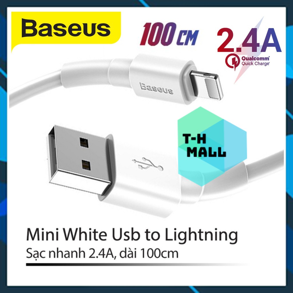 Cáp sạc Baseus Lightning 2.4A Mini White dài 1M dành cho Iphone / Ipad dài (trắng)