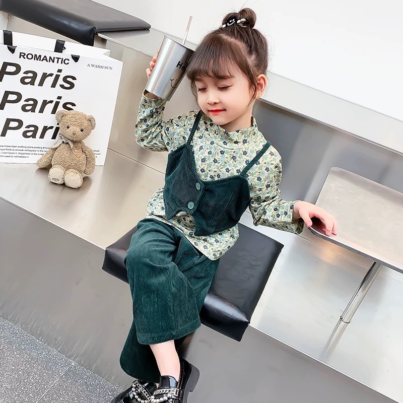 Set quần áo nhung hoa nhí cho bé gái