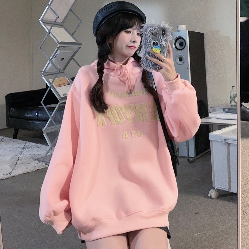 SUXI Áo nỉ nữ dài tay có mũ thời trang Hàn