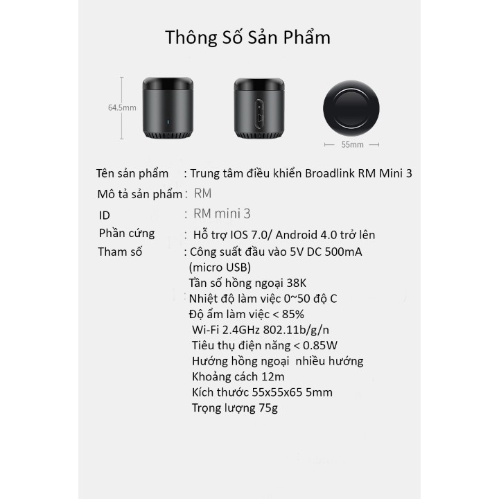 TRUNG TÂM ĐIỀU KHIỂN NHÀ THÔNG MINH - BROADLINK RM-MINI 3