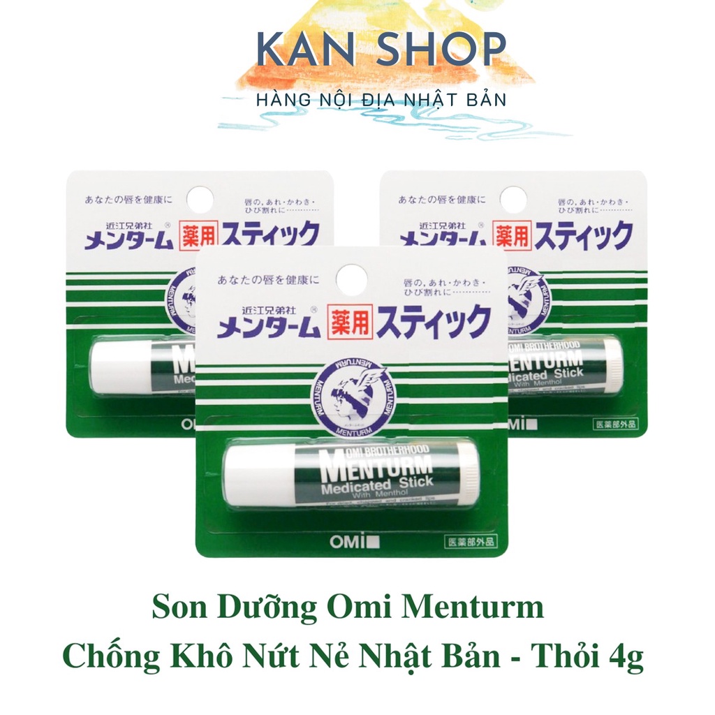 Son dưỡng Omi Menturm chống khô nứt nẻ môi Nhật Bản, thỏi 4g | 4987036412631 | Kan shop hàng Nhật