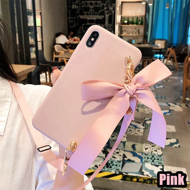 Ốp điện thoại họa tiết ruy băng thắt nơ kèm dây đeo dành cho iPhone 6 6s 7 8 Plus SE 2020 X XS Max XR 11 12 13 Pro Max Mini