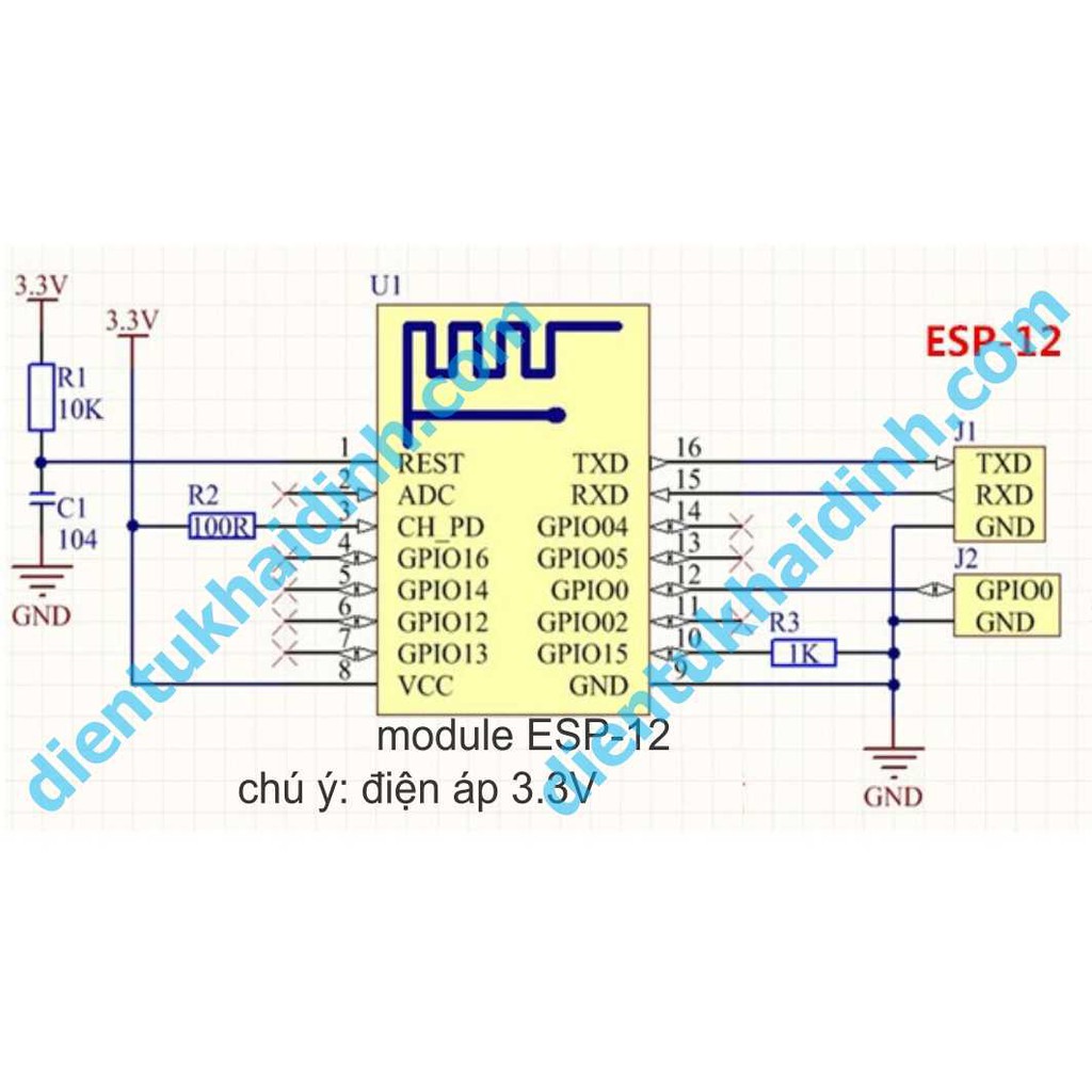 module wifi ESP8266 ESP-12F 8266 không socket anten on board áp 3.3V kde0137