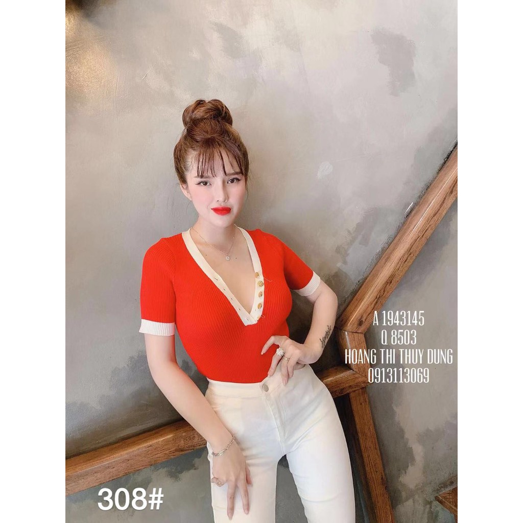G02. 308. ÁO LEN TAY NGẮN CỔ TIM KHUY | BigBuy360 - bigbuy360.vn