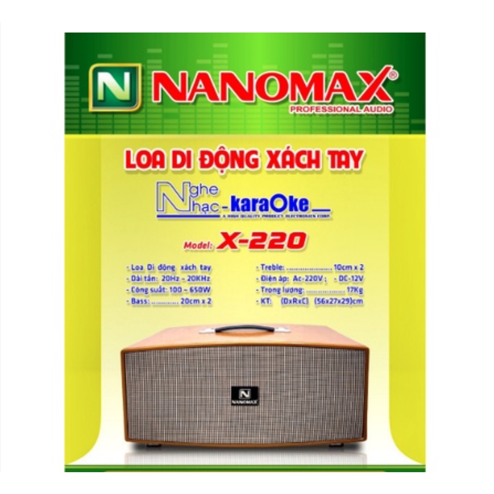 Loa Karaoke Nanomax X-220 / Nanomax X220 Bluetooth 2 Bass 20cm 650w