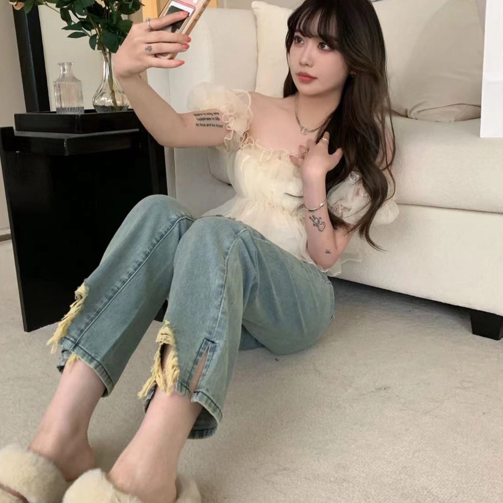 Quần jean SUXI lưng cao màu sắc đơn giản dễ phối đồ cho nữ