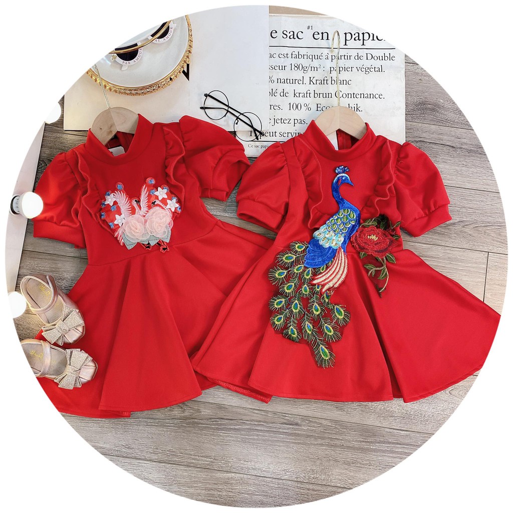 Đầm Công Chúa Chuột Lắc Store Cho Bé Gái Thun Umi Hình Công Từ 10Kg Đến 24Kg (Màu Đỏ)