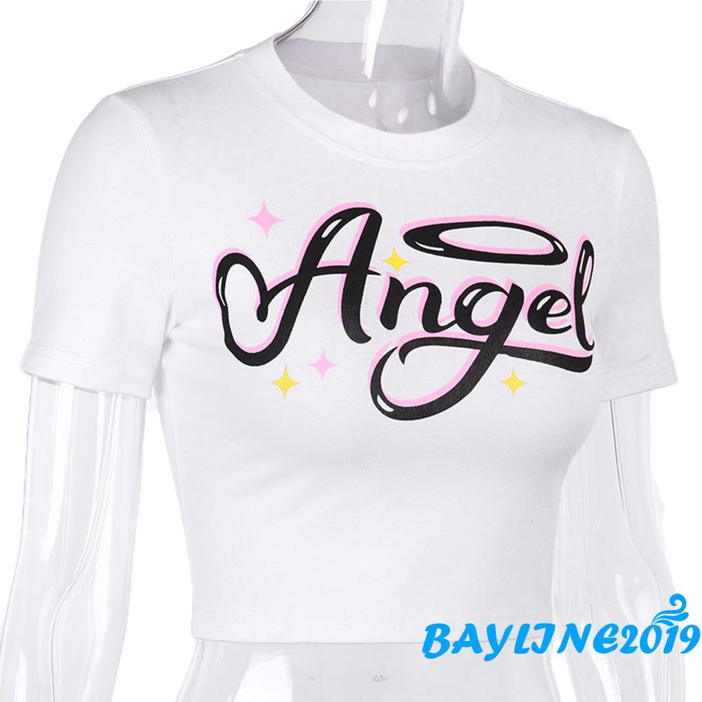Áo Thun Croptop Tay Ngắn In Chữ Thời Trang Cho Nữ