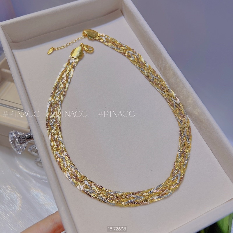 Dây chuyền, vòng cổ 3 bính ép dẹp phối màu, bản dày sang trọng, chạm máy 4D siêu sáng .PTNACC.