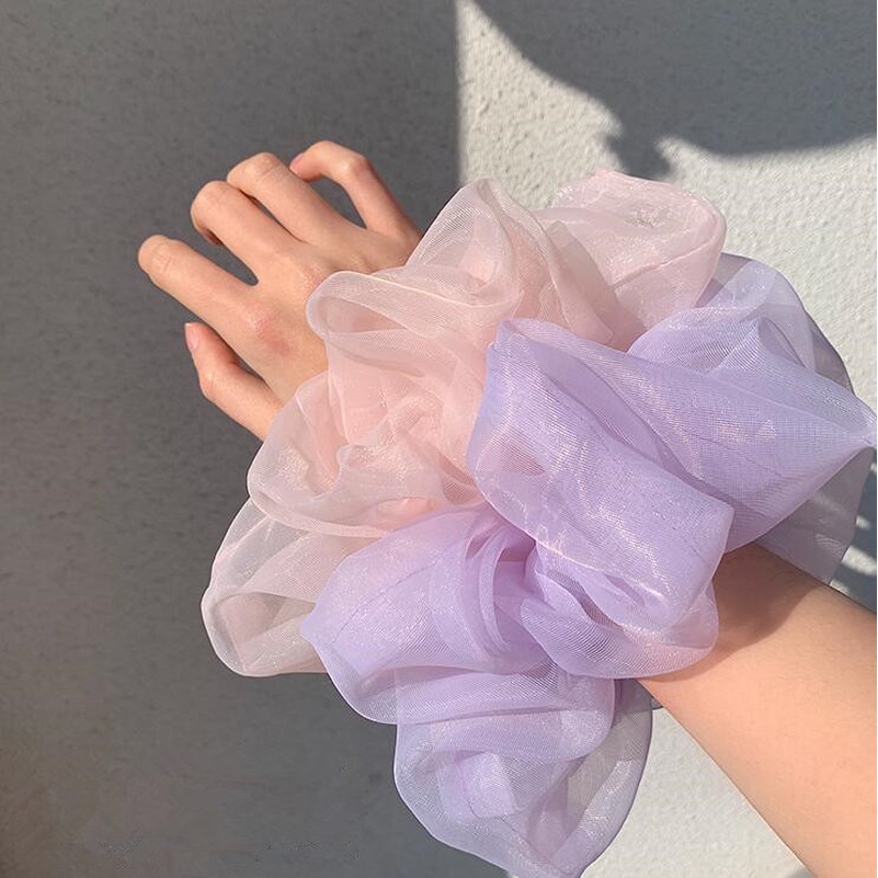 Dây Buộc Tóc Cao Su Co Giãn Bọc Vải Chiffon Organza In Họa Tiết Hoa Thời Trang 15cm Dành Cho Bạn Nữ