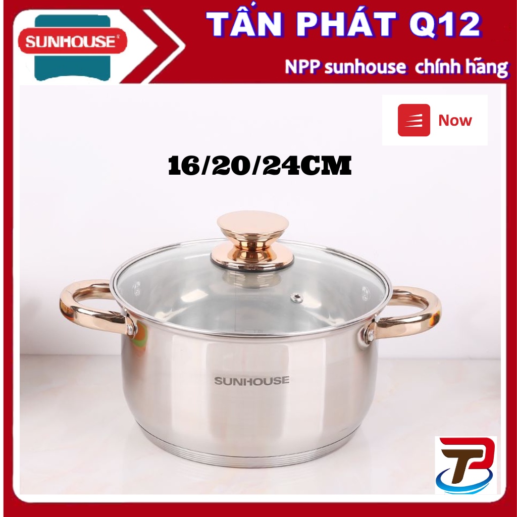 Nồi inox 5 đáy (QUAI VÀNG) sunhouse Đủ size 16/20/24/26CM