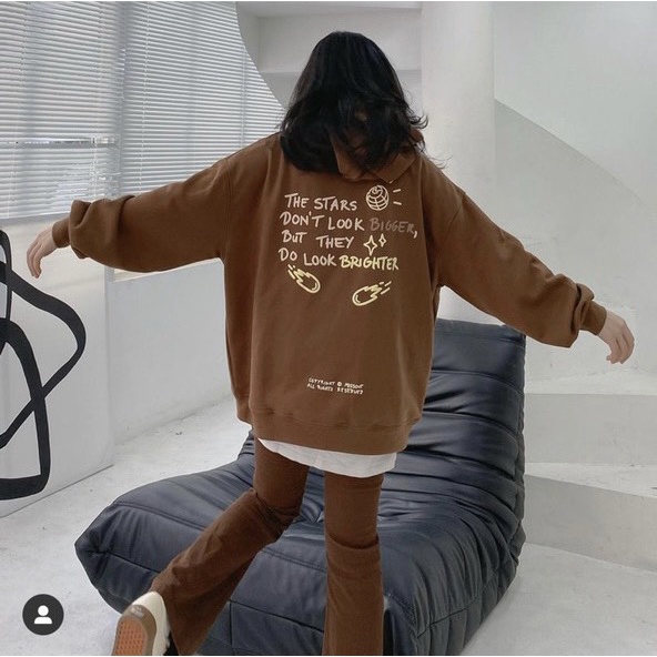 Áo Hoodie nâu mũ 2 lớp form thụng-6C0T
