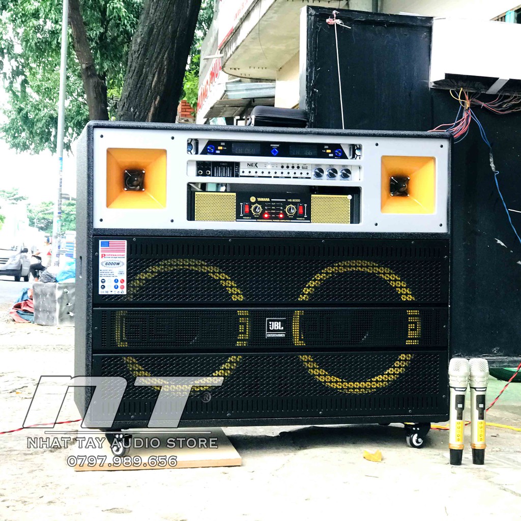 Dàn loa karaoke di động công suất lớn cắm điện trực tiếp 220V - Loa kéo điện thùng gổ sử dụng cục đẩy - JBL 1205