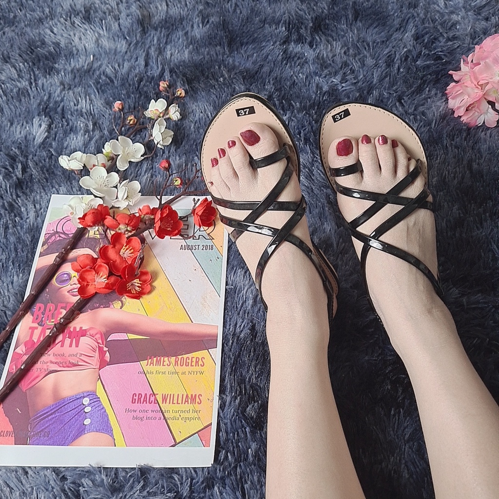 Sandal nữ đế bệt xỏ ngón quai chéo STYFANI, dép quai hậu, đi học, đi chơi, đi biển