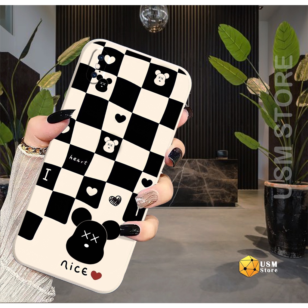 Ốp điện thoại iphone 6/6s/6 plus/7/7 plus/8/8plus/X/XS/XSmax/XR viền vuông bảo vệ camera, in hình kẻ caro gấu Bearbrick