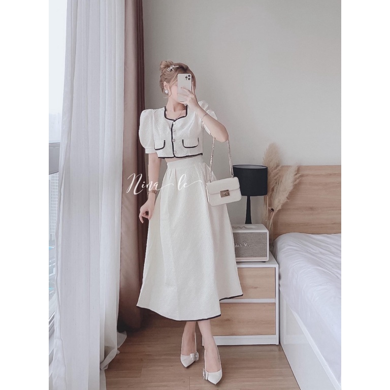 (Mẫu Mới) Mẫu HOT Hợp Thời Trang | Sét Váy Xốp Áo Viền Đen Váy Dài Đẹp Y hình UP h.h.p