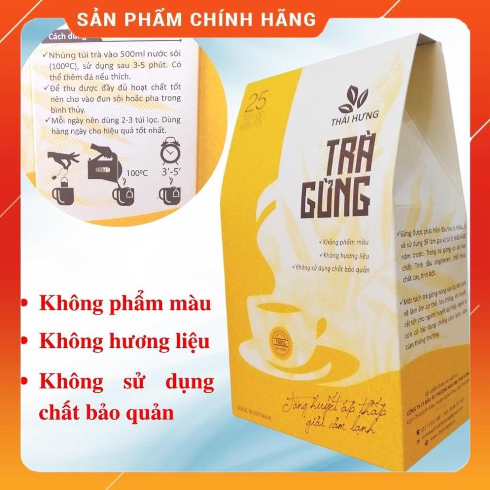 Trà Gừng Thái Hưng Giải Cảm Lạnh Tăng Huyết Áp Thấp Hộp 25 Túi Lọc 5g - Hàng Chính Hãng Sỉ - Lẻ