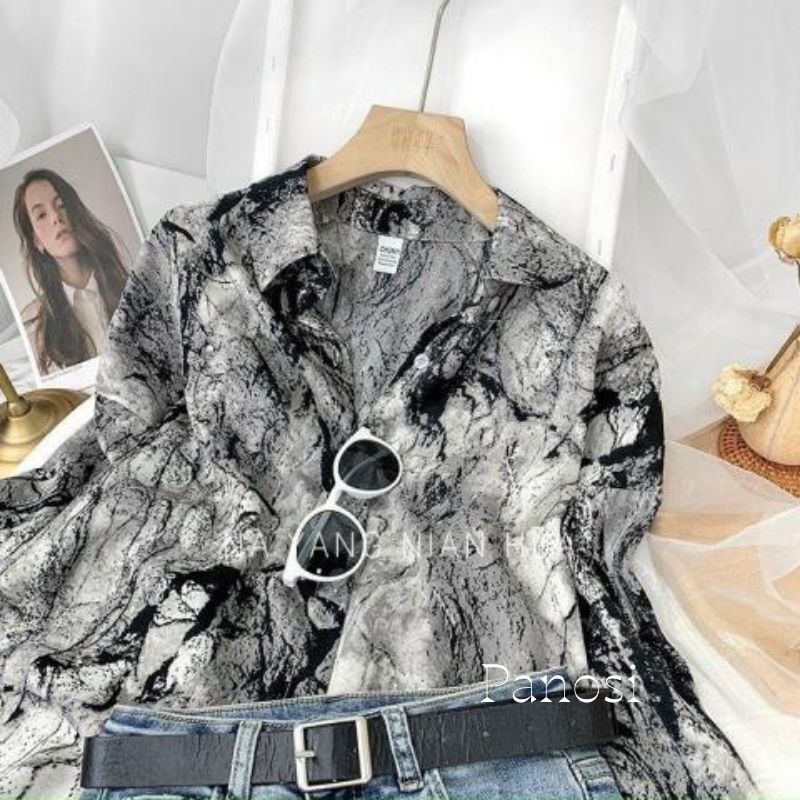 Áo sơ mi nữ họa tiết độc lạ sang chảnh chất lụa mềm mát