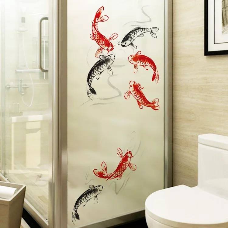 Decal trang trí kính cao cấp mẫu Đàn Cá KOI (60cm x 116cm)