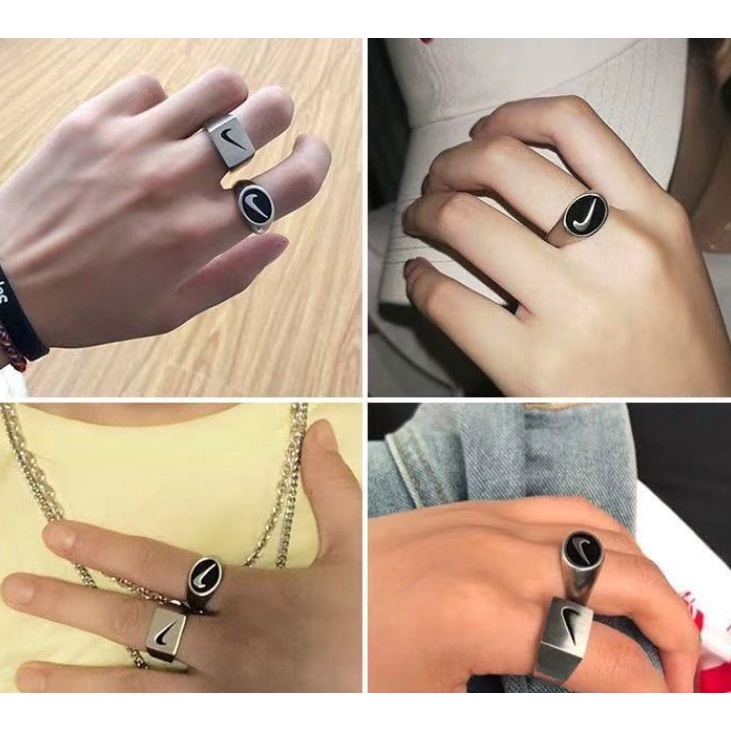 Nhẫn Đeo Tay Kim Loại Khắc Chữ tick Thời Trang hip hop Cho Cặp Đôi