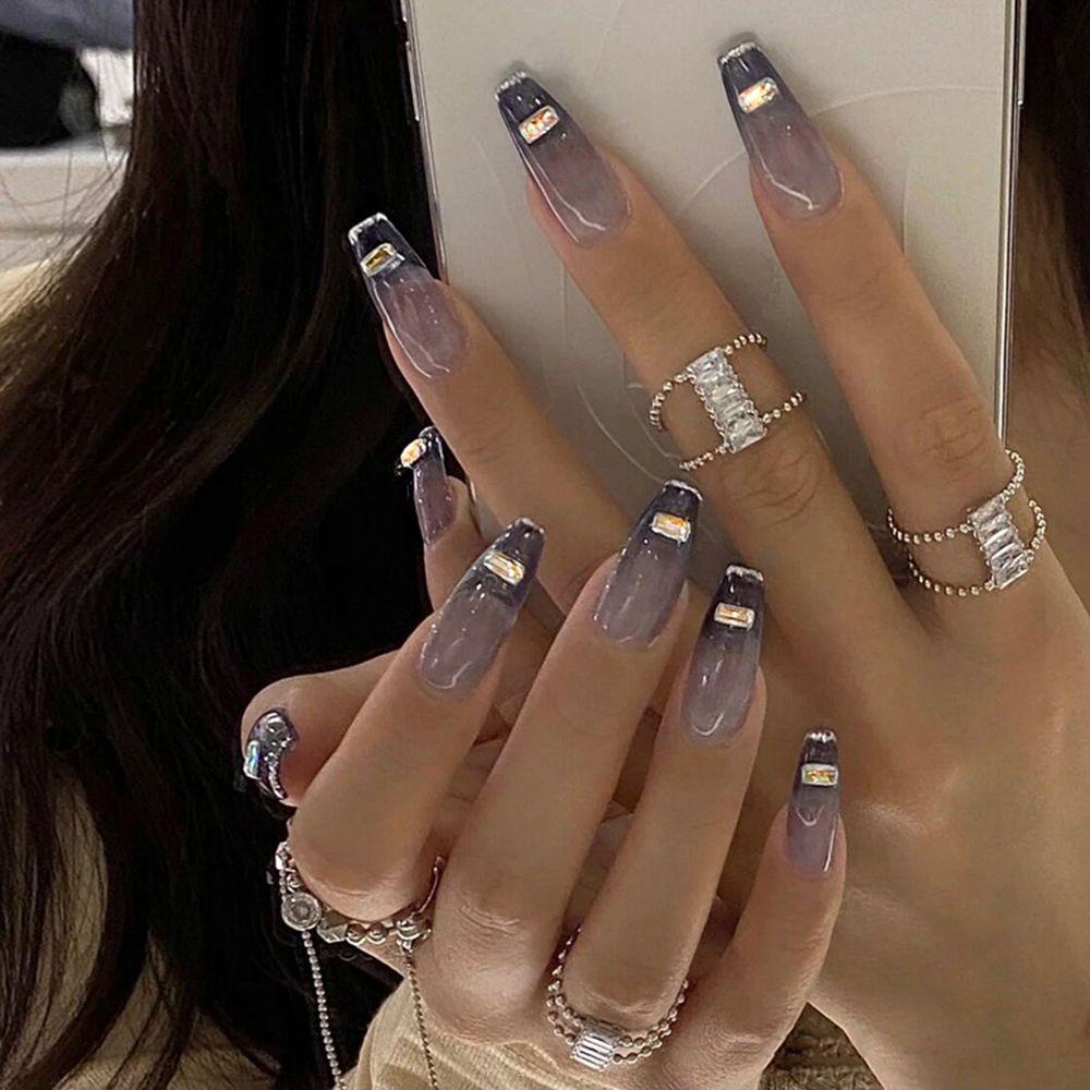 NIUYOU Set 24 Móng Tay Giả Trong Suốt Trang Trí Nghệ Thuật
