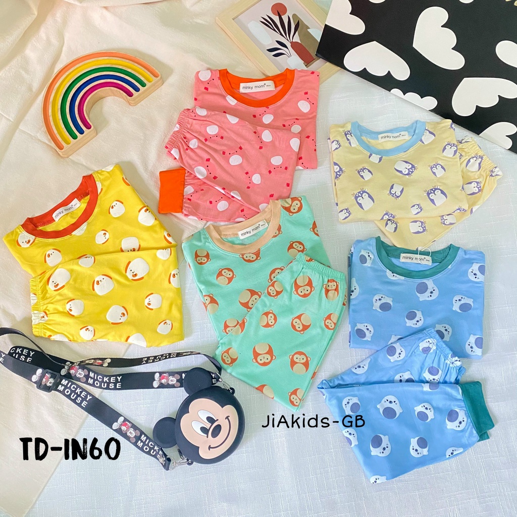 Bộ Dài Tay THUN LẠNH MINKY MOM In Hình Toàn Thân Họa Tiết Động Vật Cho Bé TD-IN60