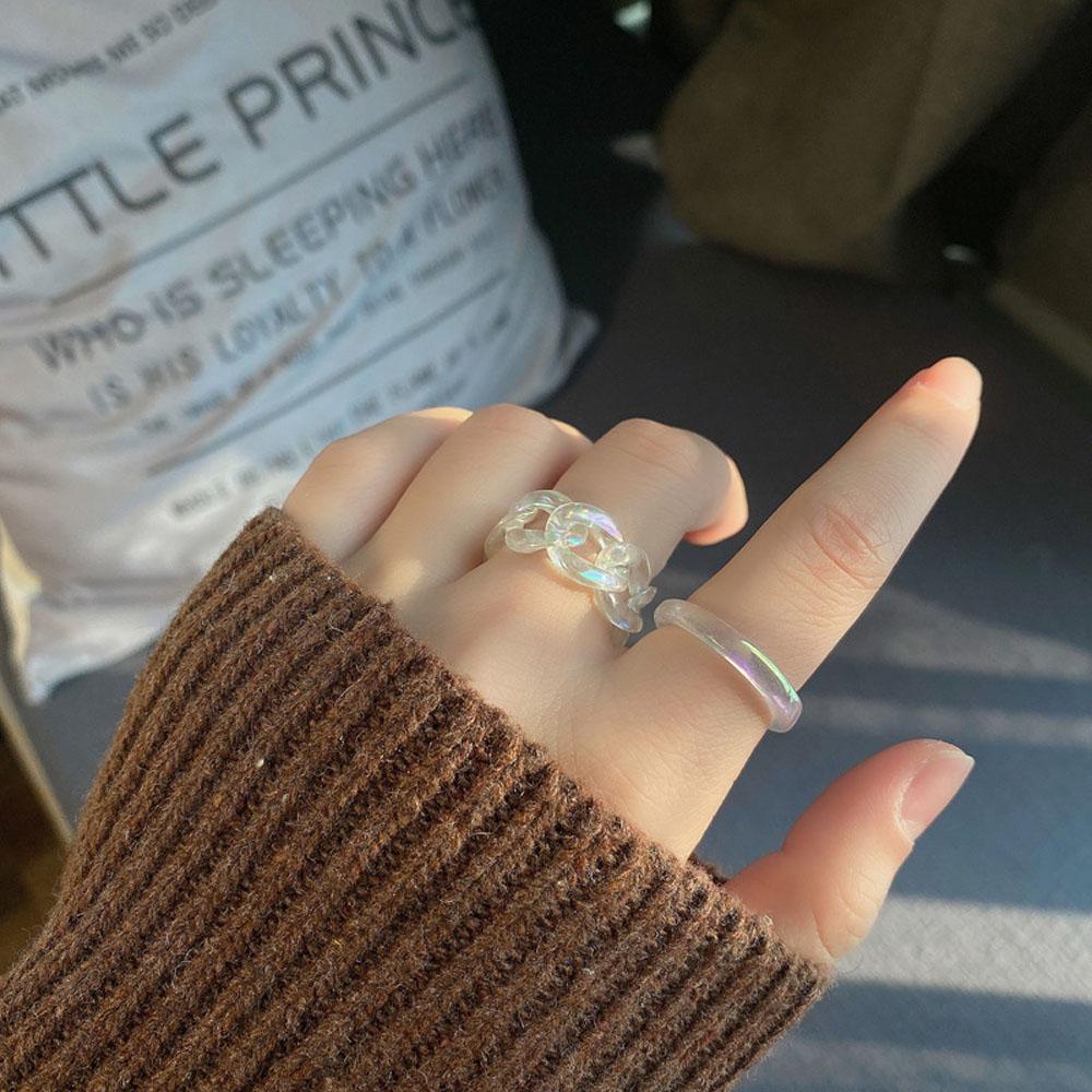 VANES1 Nhẫn Tròn Thiết Kế Bất Đối Xứng Màu Laser Phong Cách Hàn Quốc Thời Trang Cho