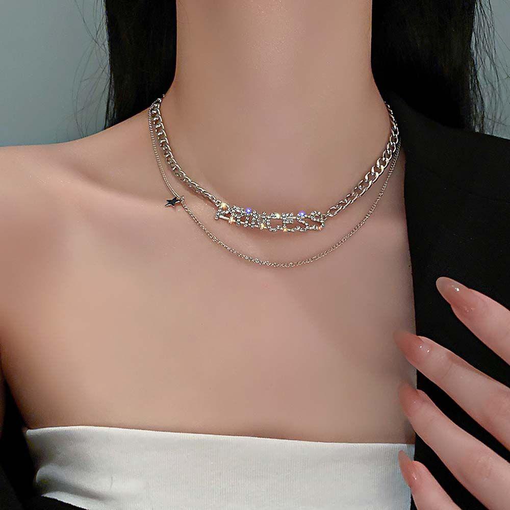 Dây Chuyền Hai Lớp Mặt Hình Ngôi Sao Lấp Lánh Dễ Thương|Dây Chuyền Mặt Chữ Princess