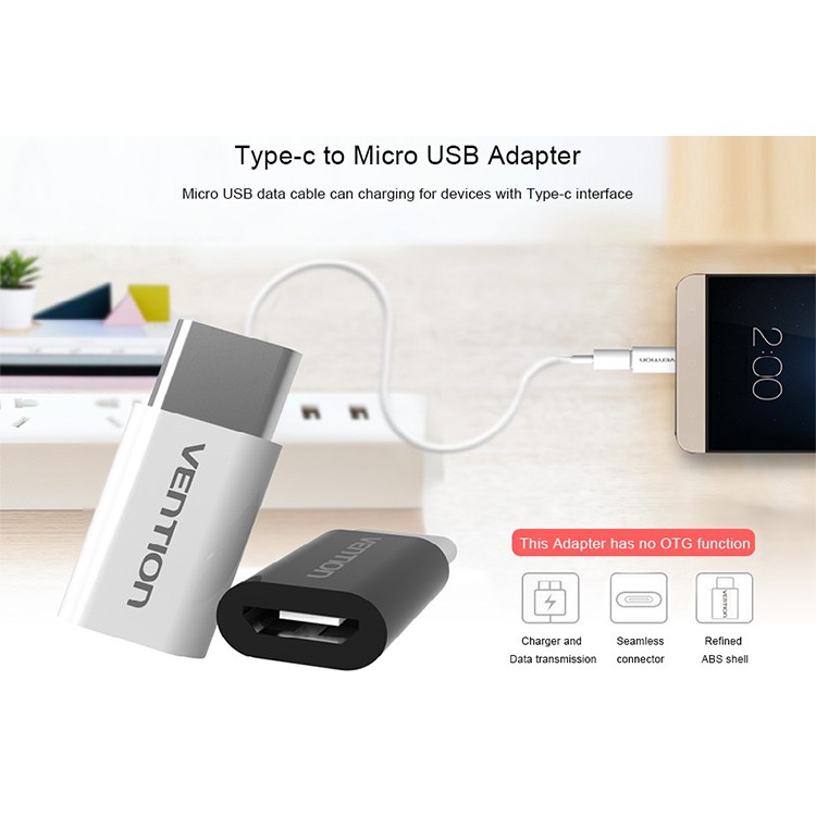 Đầu chuyển USB Type-C to Micro USB 2.0 Vention VAS-S10-W - BEN