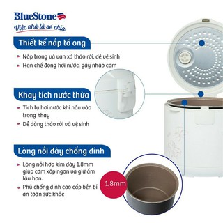 NỒI CƠM ĐIỆN BLUESTONE 1,8 LÍT ( RCB - 5518 , Hàng chính hãng bảo hành 24 tháng )