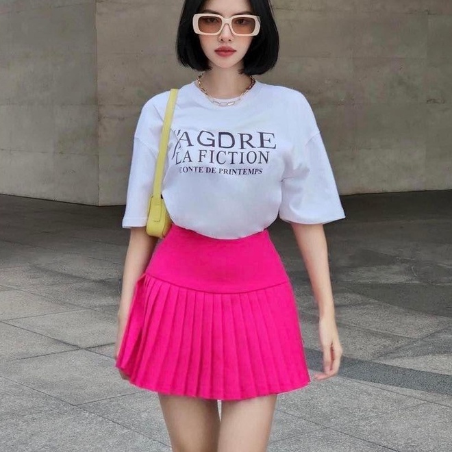 Chân váy ngắn chữ A phối dập li lớn