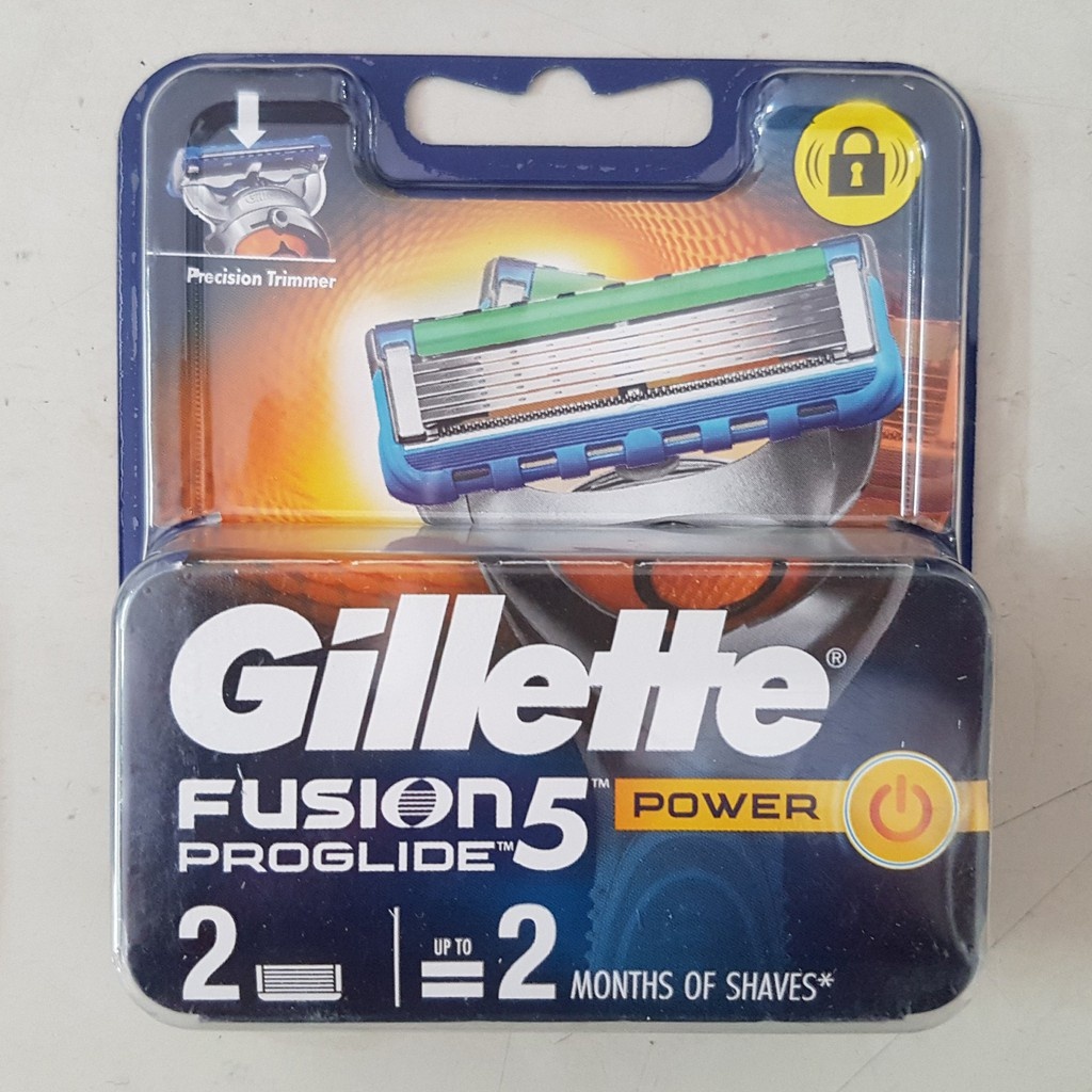 Hộp Lưỡi dao cạo râu Gillette cao cấp - Lưỡi dao cạo Gillette Fusion 5 lưỡi Proglide Power hộp 2 lưỡi