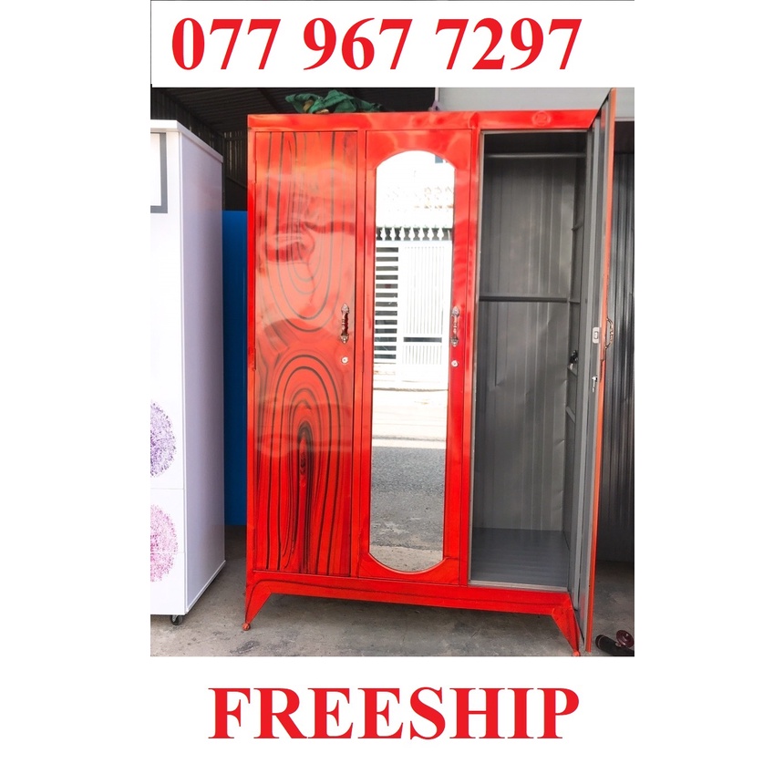 Tủ sắt 3 cánh màu đỏ gỗ sang trọng giá rẻ tạ xưởng HCM, BÌNH DƯƠNG, ĐỒNG NAI